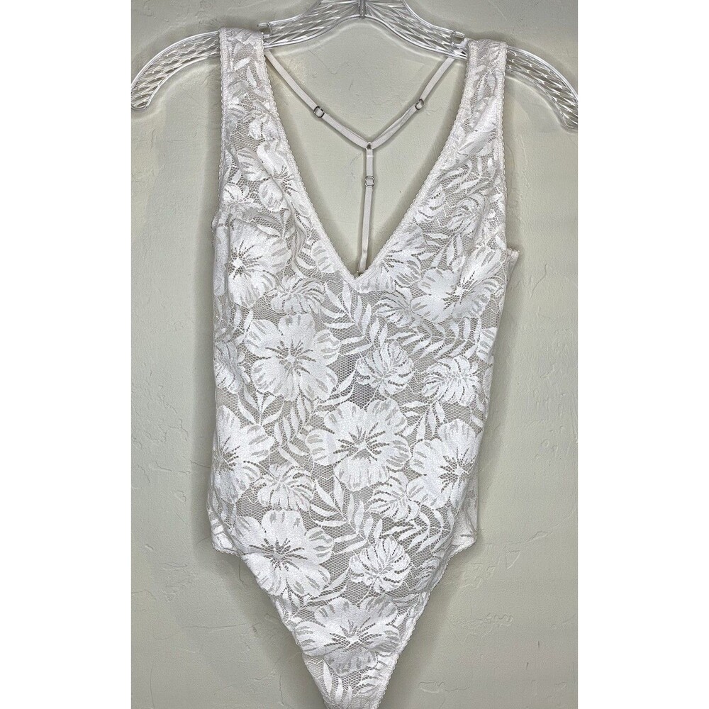 Victoria's Secret White Lace  Glitter Floral Strappy Teddy Bodysuit Small